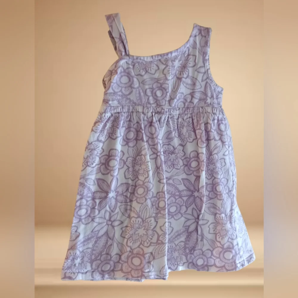 ⭐S) Old Navy Toddler Girl Floral Dress 4T Asymmetrical Strap Lavender White